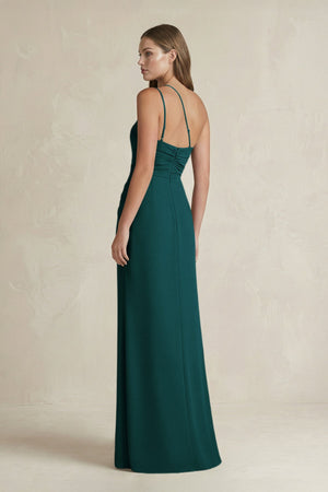 One - Shoulder Sheath Satin Bridesmaid Dress in Pine - KISS BRIDAL Bridesmaid Dresses