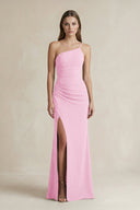 One - Shoulder Sheath Satin Bridesmaid Dress in Pink - KISS BRIDAL Bridesmaid Dresses