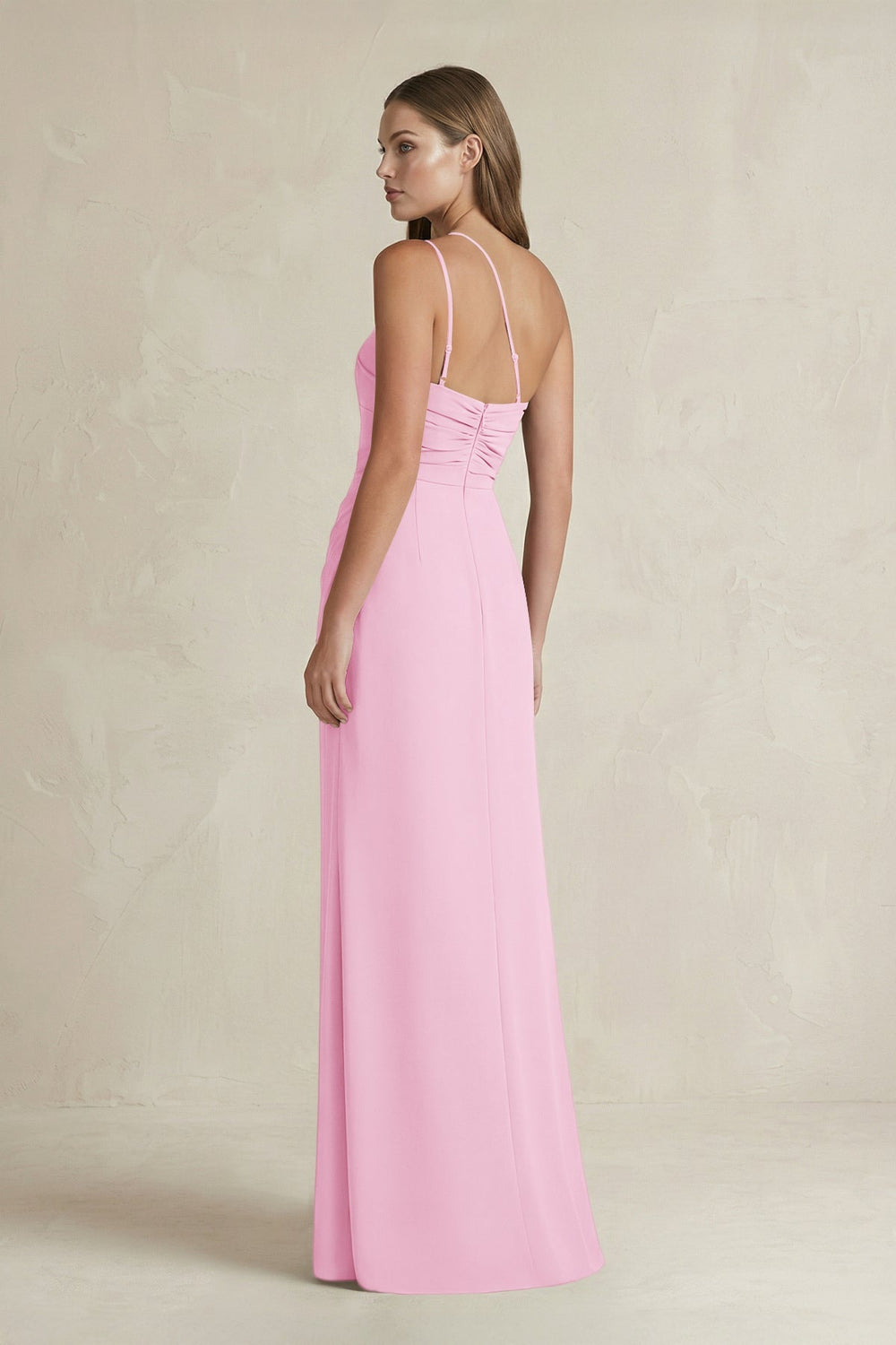 One - Shoulder Sheath Satin Bridesmaid Dress in Pink - KISS BRIDAL Bridesmaid Dresses