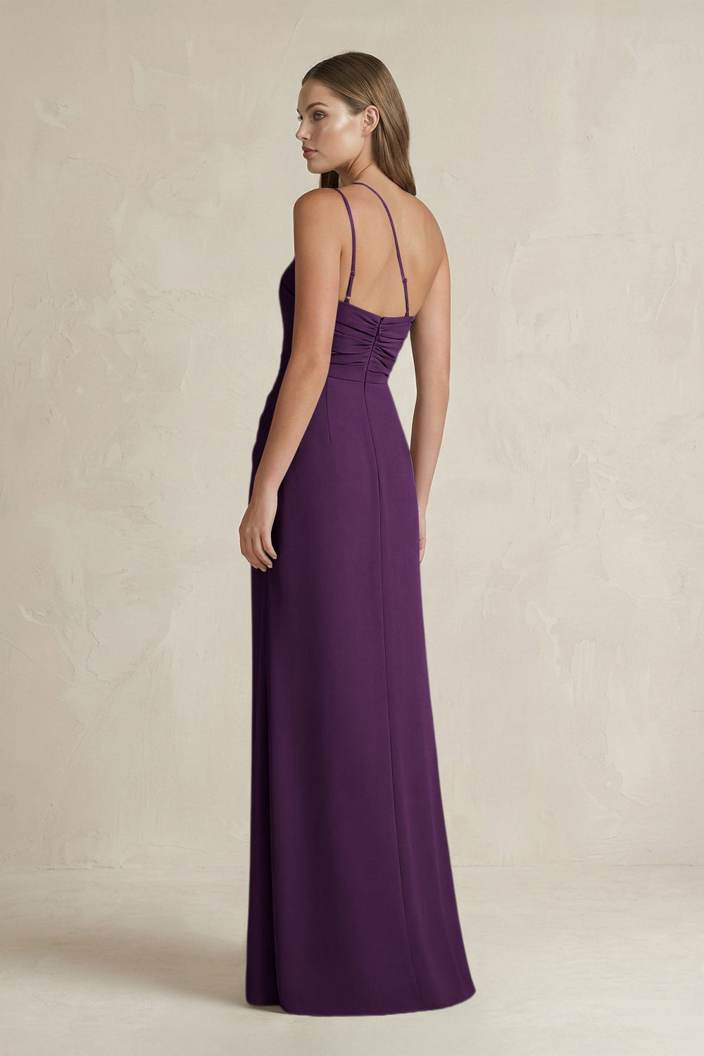 One - Shoulder Sheath Satin Bridesmaid Dress in Plum - KISS BRIDAL Bridesmaid Dresses