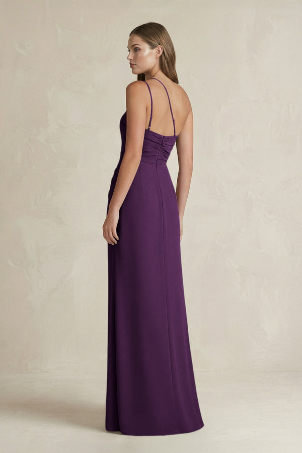 One - Shoulder Sheath Satin Bridesmaid Dress in Plum - KISS BRIDAL Bridesmaid Dresses