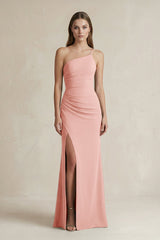 One - Shoulder Sheath Satin Bridesmaid Dress in Rose Petal - KISS BRIDAL Bridesmaid Dresses