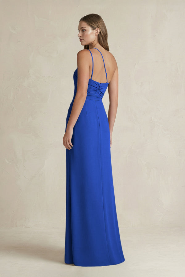 One - Shoulder Sheath Satin Bridesmaid Dress in Royal Blue - KISS BRIDAL Bridesmaid Dresses