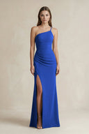 One - Shoulder Sheath Satin Bridesmaid Dress in Royal Blue - KISS BRIDAL Bridesmaid Dresses