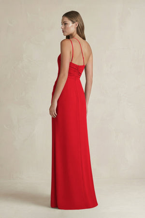 One - Shoulder Sheath Satin Bridesmaid Dress in Ruby Red - KISS BRIDAL Bridesmaid Dresses