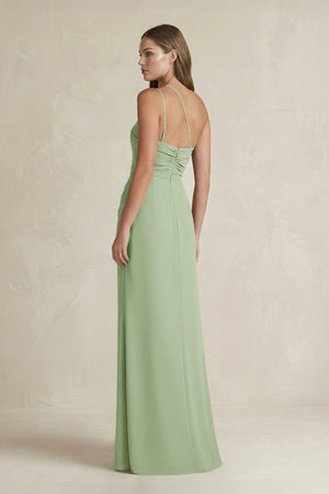 One - Shoulder Sheath Satin Bridesmaid Dress in Sage - KISS BRIDAL Bridesmaid Dresses