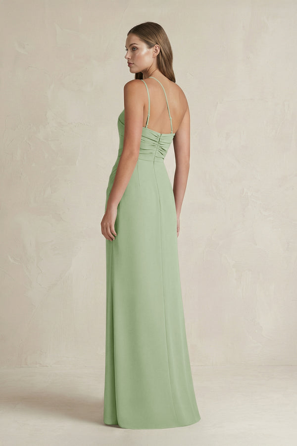 One - Shoulder Sheath Satin Bridesmaid Dress in Sage - KISS BRIDAL Bridesmaid Dresses