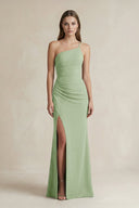 One - Shoulder Sheath Satin Bridesmaid Dress in Sage - KISS BRIDAL Bridesmaid Dresses