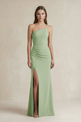 One - Shoulder Sheath Satin Bridesmaid Dress in Sage - KISS BRIDAL Bridesmaid Dresses