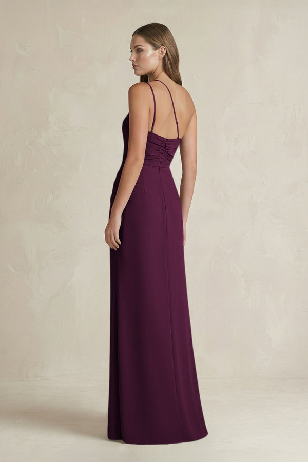 One - Shoulder Sheath Satin Bridesmaid Dress in Sangria - KISS BRIDAL Bridesmaid Dresses