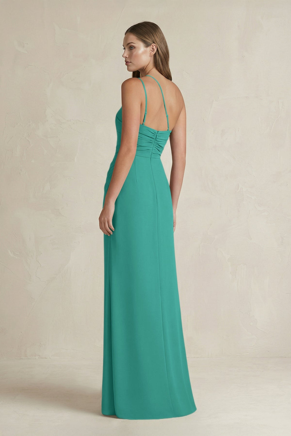One - Shoulder Sheath Satin Bridesmaid Dress in Sea Glass - KISS BRIDAL Bridesmaid Dresses