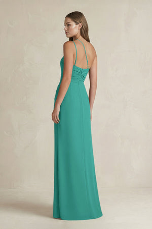 One - Shoulder Sheath Satin Bridesmaid Dress in Sea Glass - KISS BRIDAL Bridesmaid Dresses