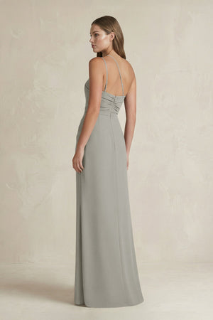 One - Shoulder Sheath Satin Bridesmaid Dress in Silver - KISS BRIDAL Bridesmaid Dresses