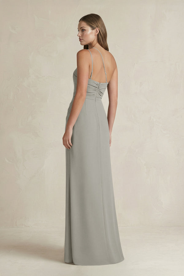 One - Shoulder Sheath Satin Bridesmaid Dress in Silver - KISS BRIDAL Bridesmaid Dresses