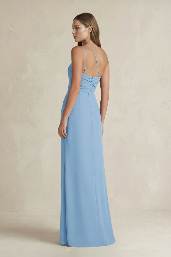 One - Shoulder Sheath Satin Bridesmaid Dress in Sky Blue - KISS BRIDAL Bridesmaid Dresses