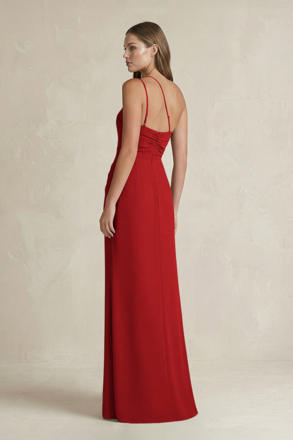 One - Shoulder Sheath Satin Bridesmaid Dress in Spice - KISS BRIDAL Bridesmaid Dresses