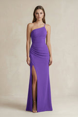 One - Shoulder Sheath Satin Bridesmaid Dress in Tahiti - KISS BRIDAL Bridesmaid Dresses