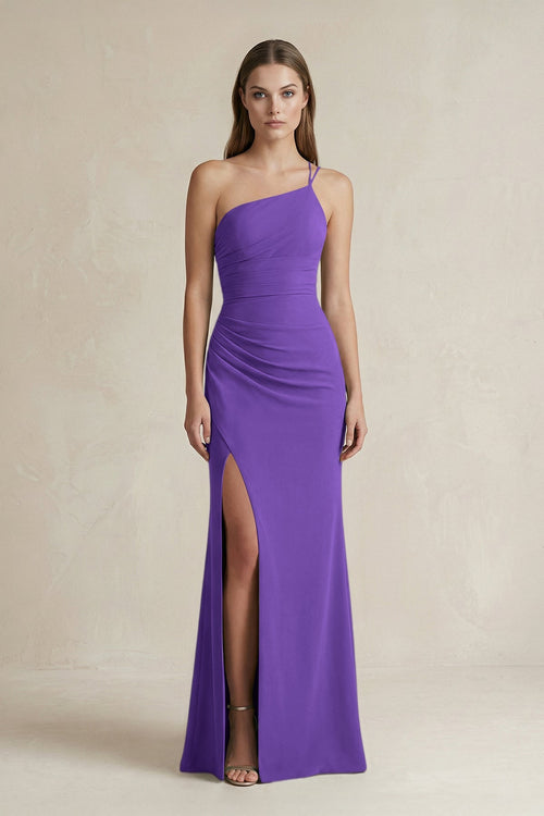 One - Shoulder Sheath Satin Bridesmaid Dress in Tahiti - KISS BRIDAL Bridesmaid Dresses