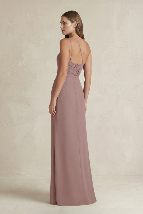One - Shoulder Sheath Satin Bridesmaid Dress in Toffee - KISS BRIDAL Bridesmaid Dresses
