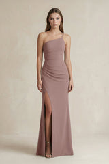 One - Shoulder Sheath Satin Bridesmaid Dress in Toffee - KISS BRIDAL Bridesmaid Dresses