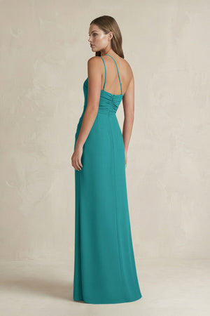 One - Shoulder Sheath Satin Bridesmaid Dress in Turquoise - KISS BRIDAL Bridesmaid Dresses