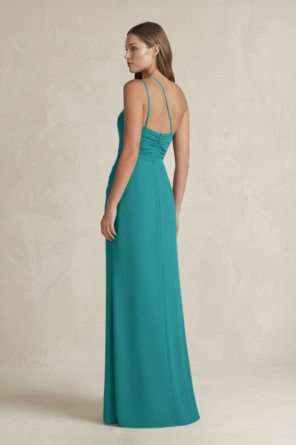 One - Shoulder Sheath Satin Bridesmaid Dress in Turquoise - KISS BRIDAL Bridesmaid Dresses