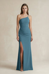 One - Shoulder Sheath Satin Bridesmaid Dress in Twilight - KISS BRIDAL Bridesmaid Dresses