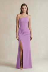 One - Shoulder Sheath Satin Bridesmaid Dress in Vintage Mauve - KISS BRIDAL Bridesmaid Dresses