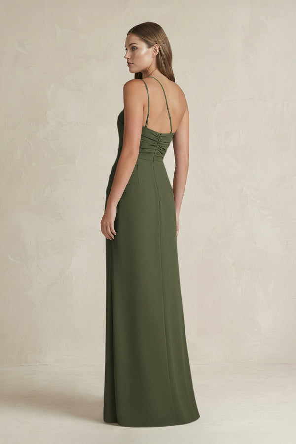 One - Shoulder Sheath Satin Bridesmaid Dress in Willow Green - KISS BRIDAL Bridesmaid Dresses