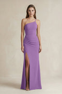 One - Shoulder Sheath Satin Bridesmaid Dress in Wisteria - KISS BRIDAL Bridesmaid Dresses