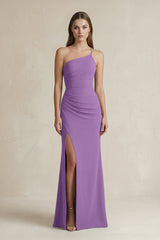 One - Shoulder Sheath Satin Bridesmaid Dress in Wisteria - KISS BRIDAL Bridesmaid Dresses