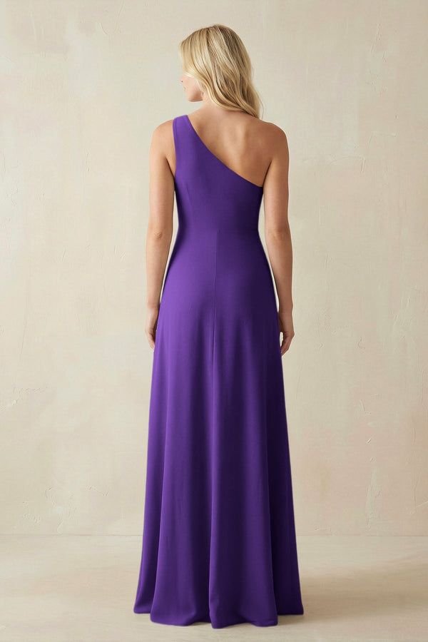 One - Shoulder Sheath Satin Bridesmaid Dress With Slit in Amethyst - KISS BRIDAL Bridesmaid Dresses
