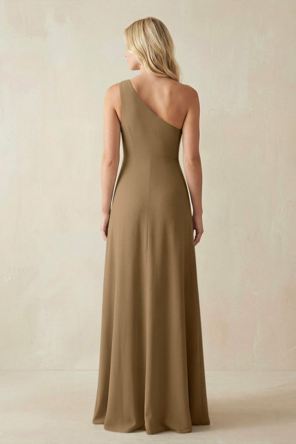 One - Shoulder Sheath Satin Bridesmaid Dress With Slit in Apple Cinnamon - KISS BRIDAL Bridesmaid Dresses
