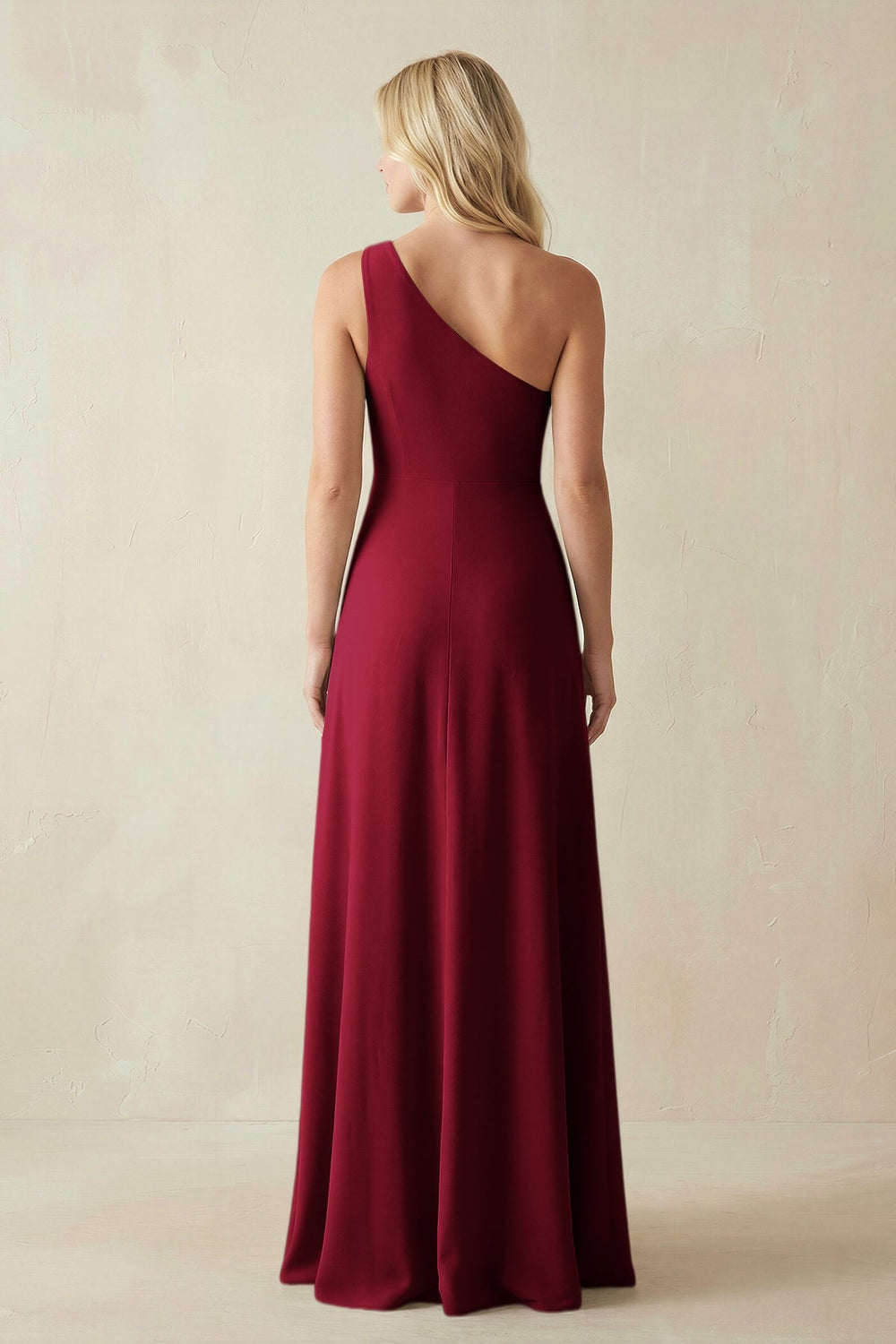 One - Shoulder Sheath Satin Bridesmaid Dress With Slit in Berry - SHE IS ME Bridesmaid Dresses