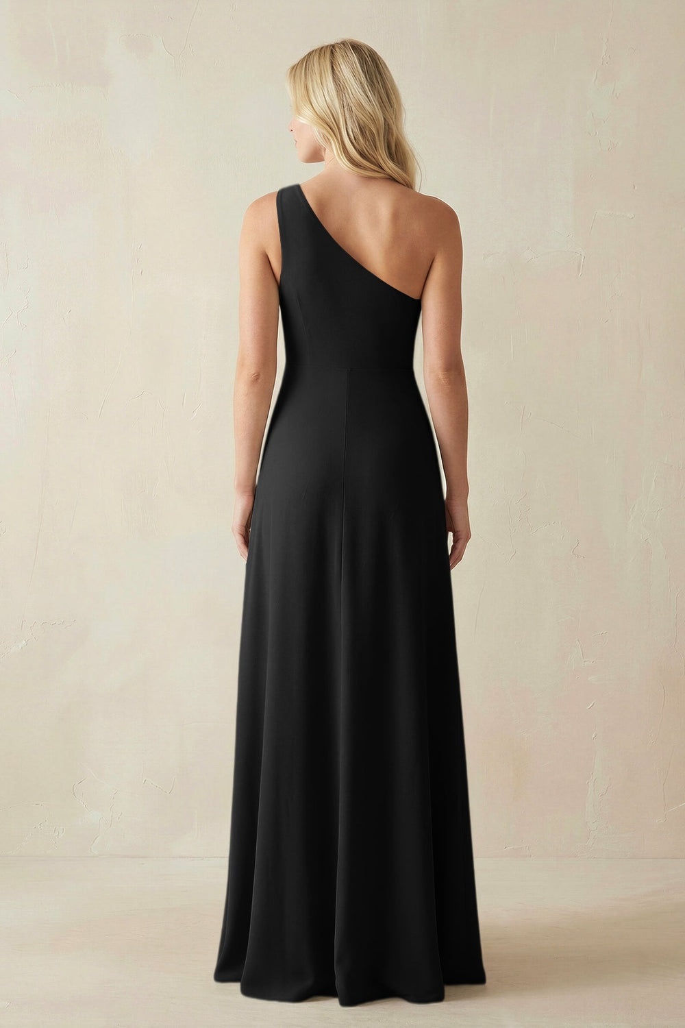 One - Shoulder Sheath Satin Bridesmaid Dress With Slit in Black - KISS BRIDAL Bridesmaid Dresses