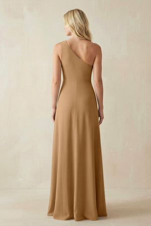 One - Shoulder Sheath Satin Bridesmaid Dress With Slit in Bronzer - SHE IS ME Bridesmaid Dresses