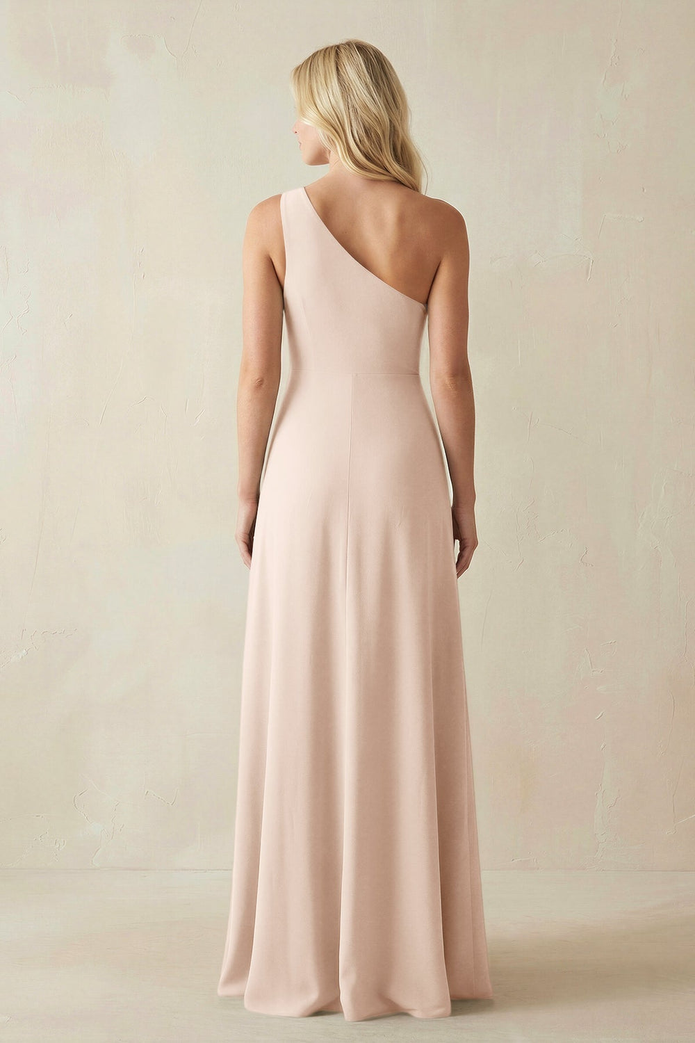 One - Shoulder Sheath Satin Bridesmaid Dress With Slit in Buttercream - SHE IS ME Bridesmaid Dresses
