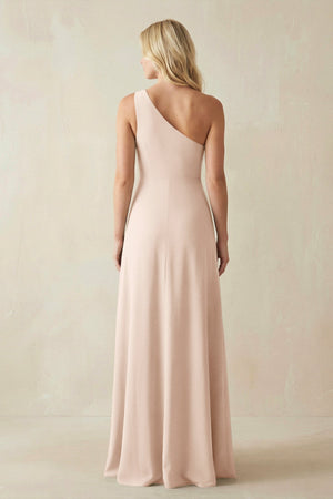 One - Shoulder Sheath Satin Bridesmaid Dress With Slit in Buttercream - KISS BRIDAL Bridesmaid Dresses