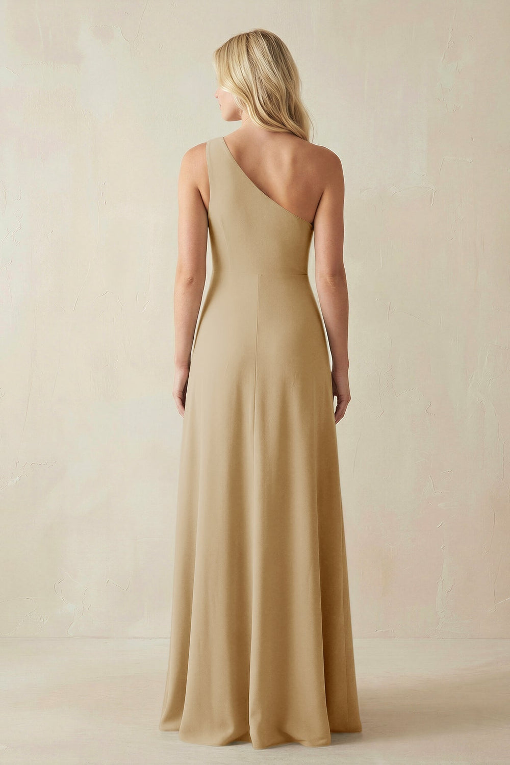 One - Shoulder Sheath Satin Bridesmaid Dress With Slit in Champagne - KISS BRIDAL Bridesmaid Dresses