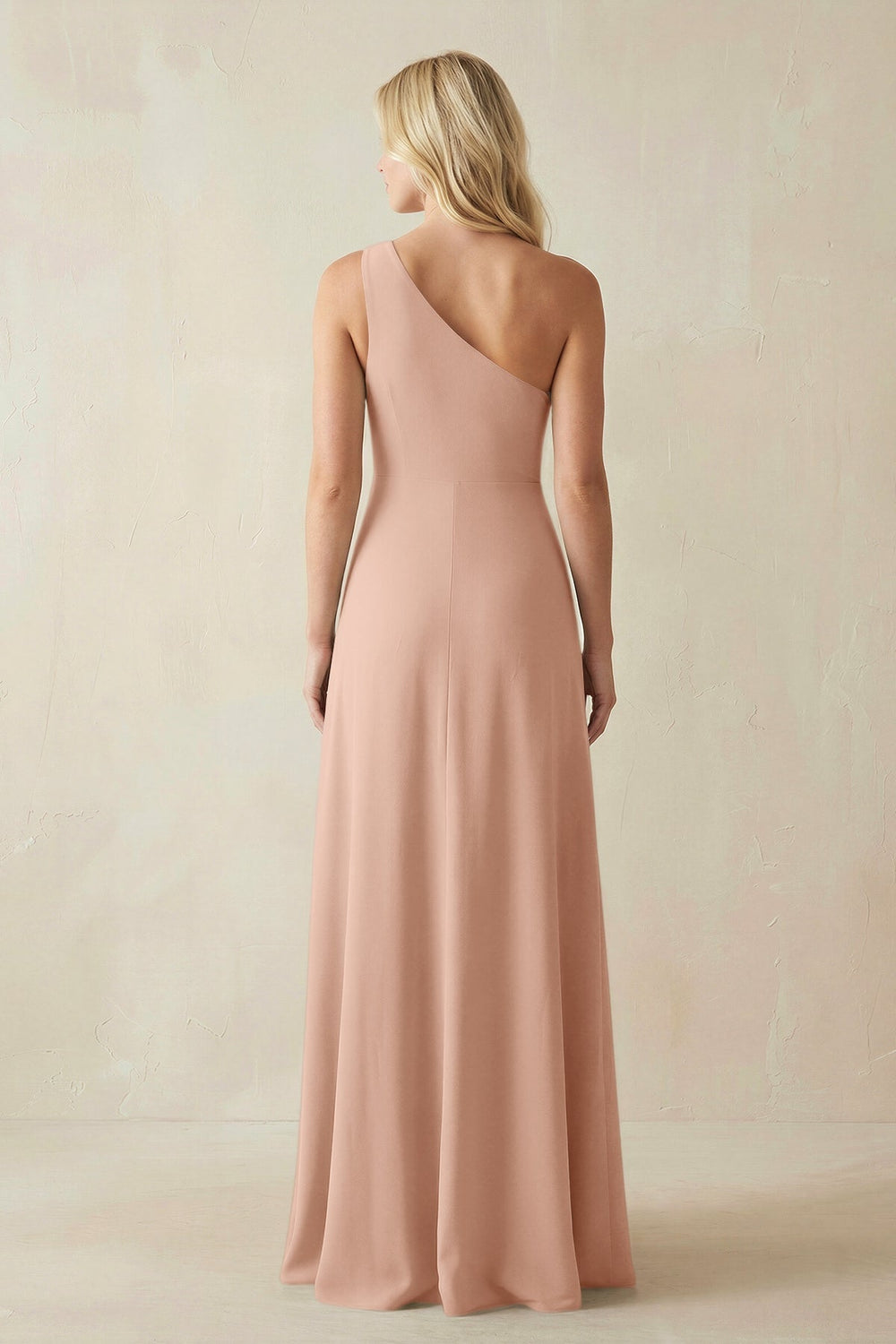 One - Shoulder Sheath Satin Bridesmaid Dress With Slit in Champagne Rose - KISS BRIDAL Bridesmaid Dresses