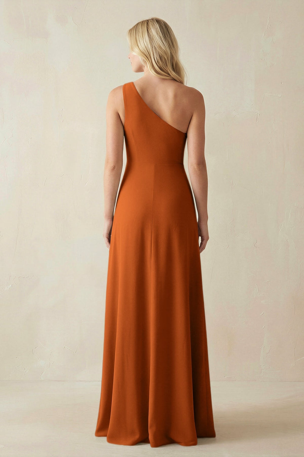 One - Shoulder Sheath Satin Bridesmaid Dress With Slit in Cinnamon - SHE IS ME Bridesmaid Dresses