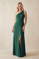 One - Shoulder Sheath Satin Bridesmaid Dress With Slit in Dark Green - KISS BRIDAL Bridesmaid Dresses