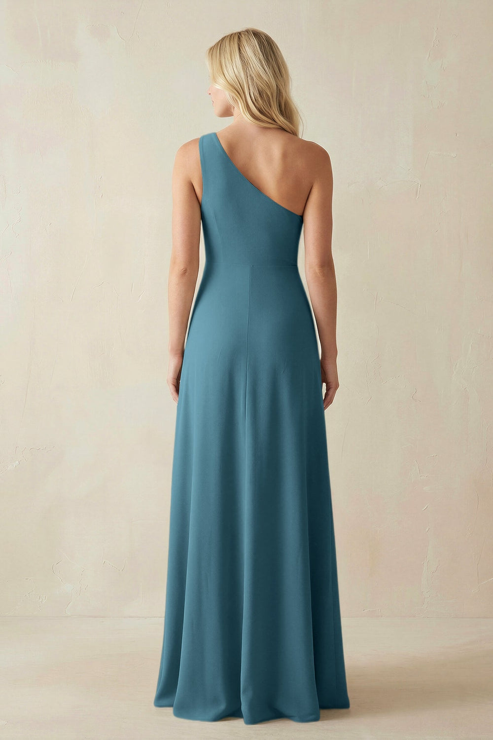 One - Shoulder Sheath Satin Bridesmaid Dress With Slit in Dark Teal - KISS BRIDAL Bridesmaid Dresses