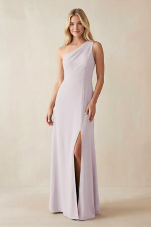 One - Shoulder Sheath Satin Bridesmaid Dress With Slit in Dusk - KISS BRIDAL Bridesmaid Dresses