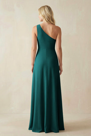 One - Shoulder Sheath Satin Bridesmaid Dress With Slit in Emerald - SHE IS ME Bridesmaid Dresses