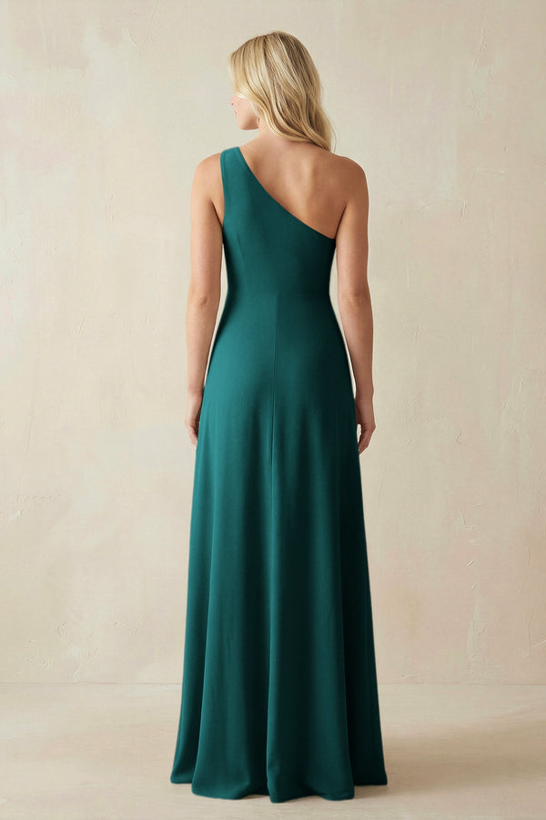 One - Shoulder Sheath Satin Bridesmaid Dress With Slit in Emerald - SHE IS ME Bridesmaid Dresses