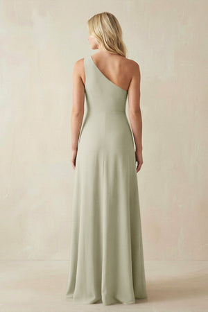 One - Shoulder Sheath Satin Bridesmaid Dress With Slit in Frost - KISS BRIDAL Bridesmaid Dresses