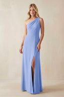 One - Shoulder Sheath Satin Bridesmaid Dress With Slit in Ice - KISS BRIDAL Bridesmaid Dresses