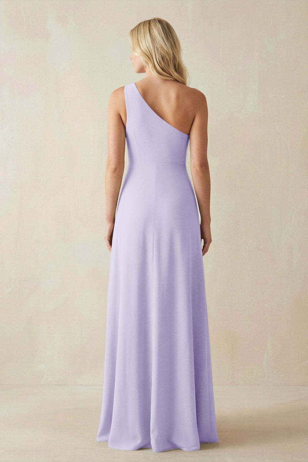 One - Shoulder Sheath Satin Bridesmaid Dress With Slit in Lavender - SHE IS ME Bridesmaid Dresses