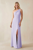 One - Shoulder Sheath Satin Bridesmaid Dress With Slit in Lavender - KISS BRIDAL Bridesmaid Dresses